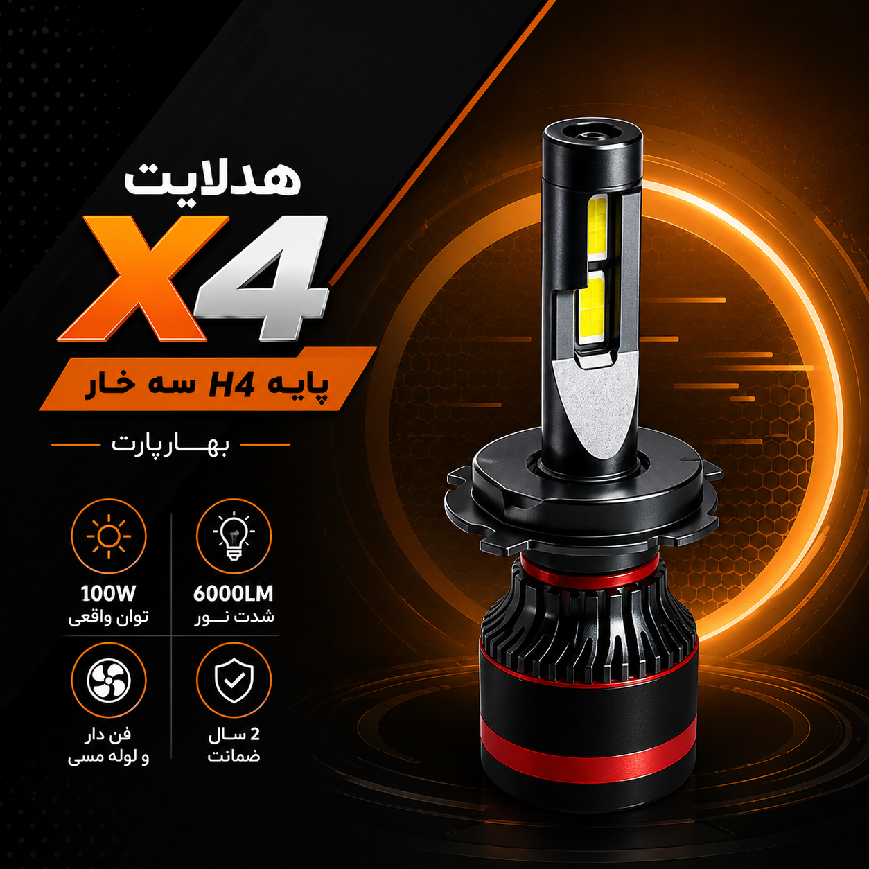 هدلایت مدل X4 پایه (H4) سه خار